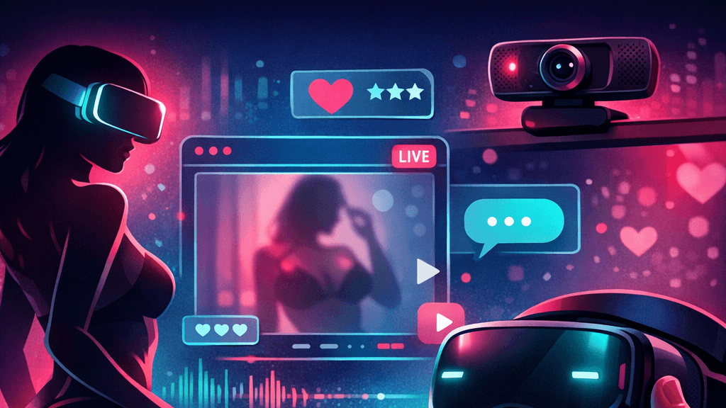 Illustration of a virtual reality headset with a vibrant digital background, symbolizing immersive online experiences.